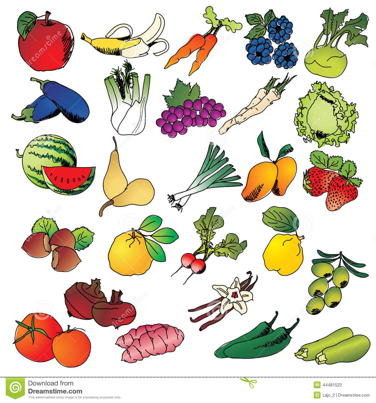 Frutas E Legumes Do Desenho A MÃ£o Livre Imagens De Stock
