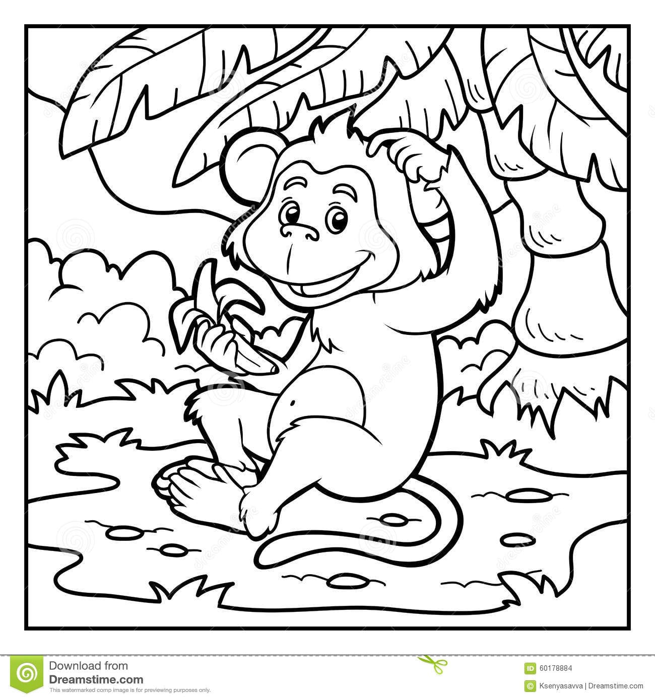 Livro Para Colorir  Macaco Pequeno Com Uma Banana IlustraÃ§Ã£o Do