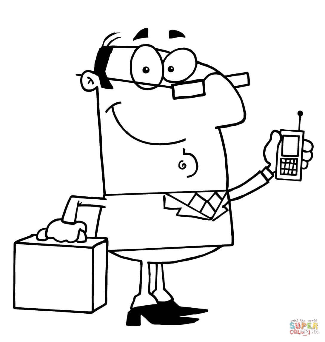 Desenho De Um Homem De NegÃ³cios Com Um Telefone Celular E Uma