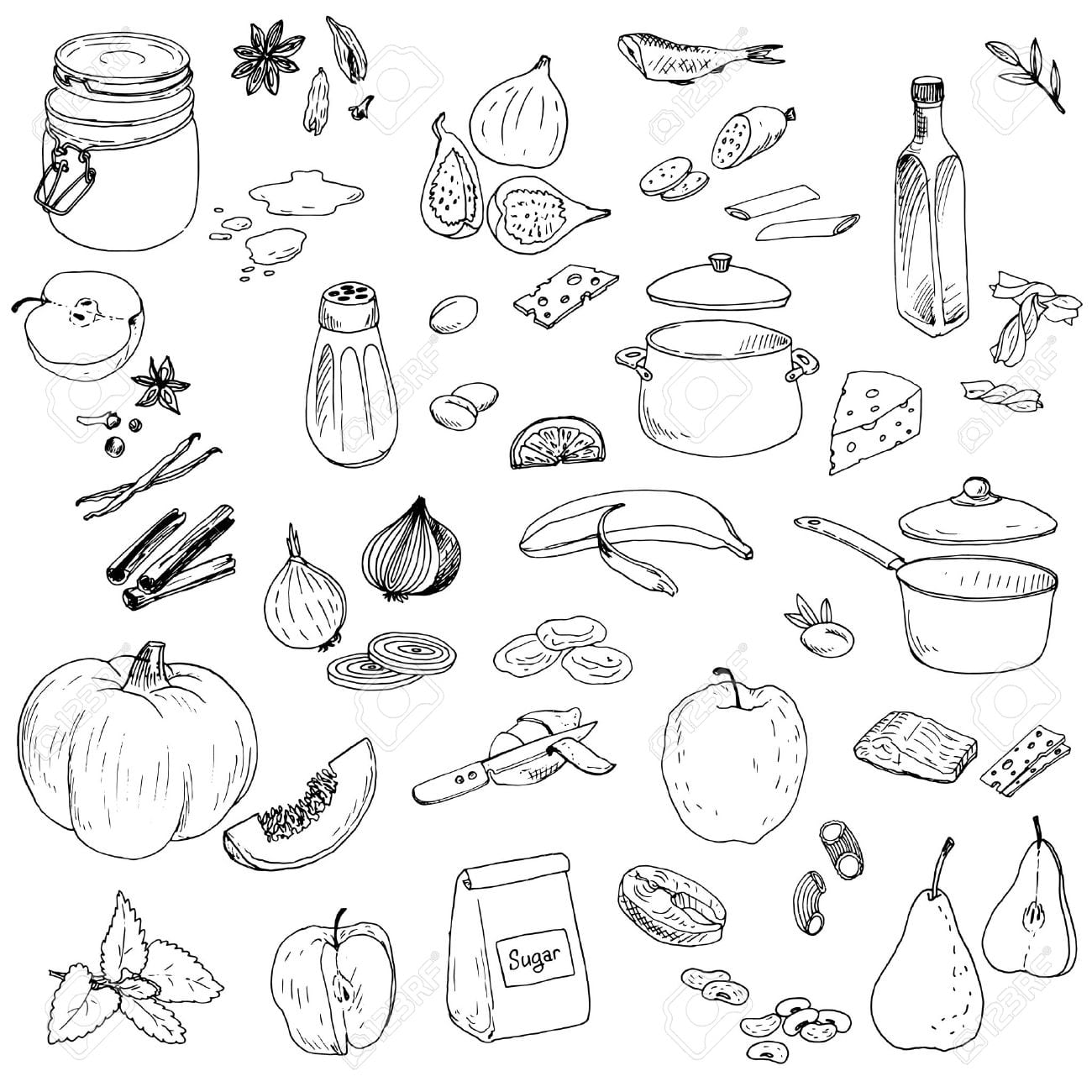 Vector Conjunto De Alimentos, Tinta Desenho Elementos Do Vetor