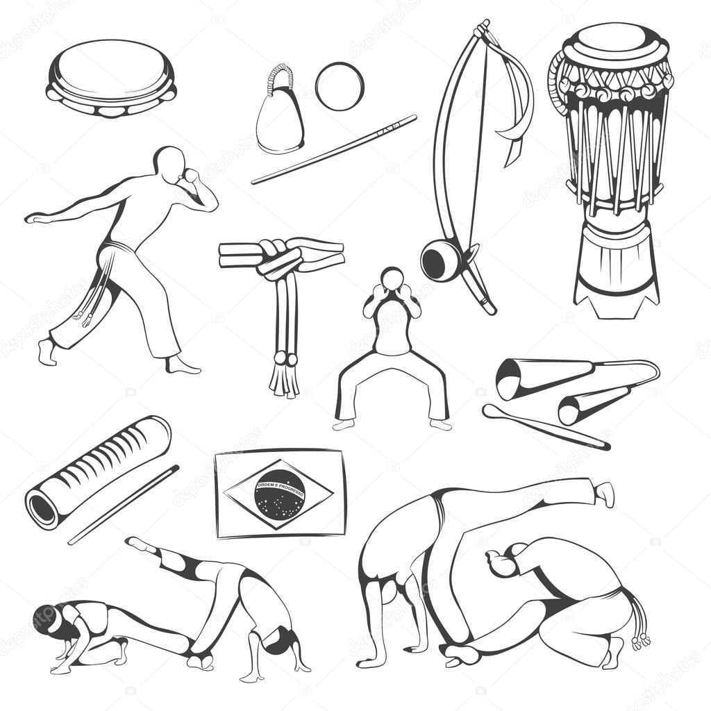 Conjunto De Elementos De Capoeira Desenho MÃ£o â Stock Photo