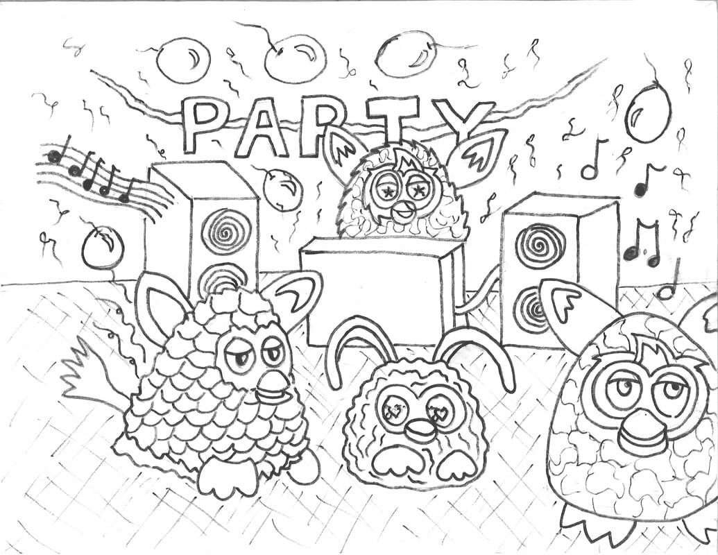 Furby's Dancing And Partying Coloring Page