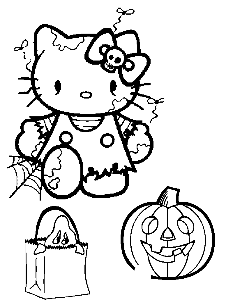 Desenho De Hello Kitty Festejando Halloween Para Colorir