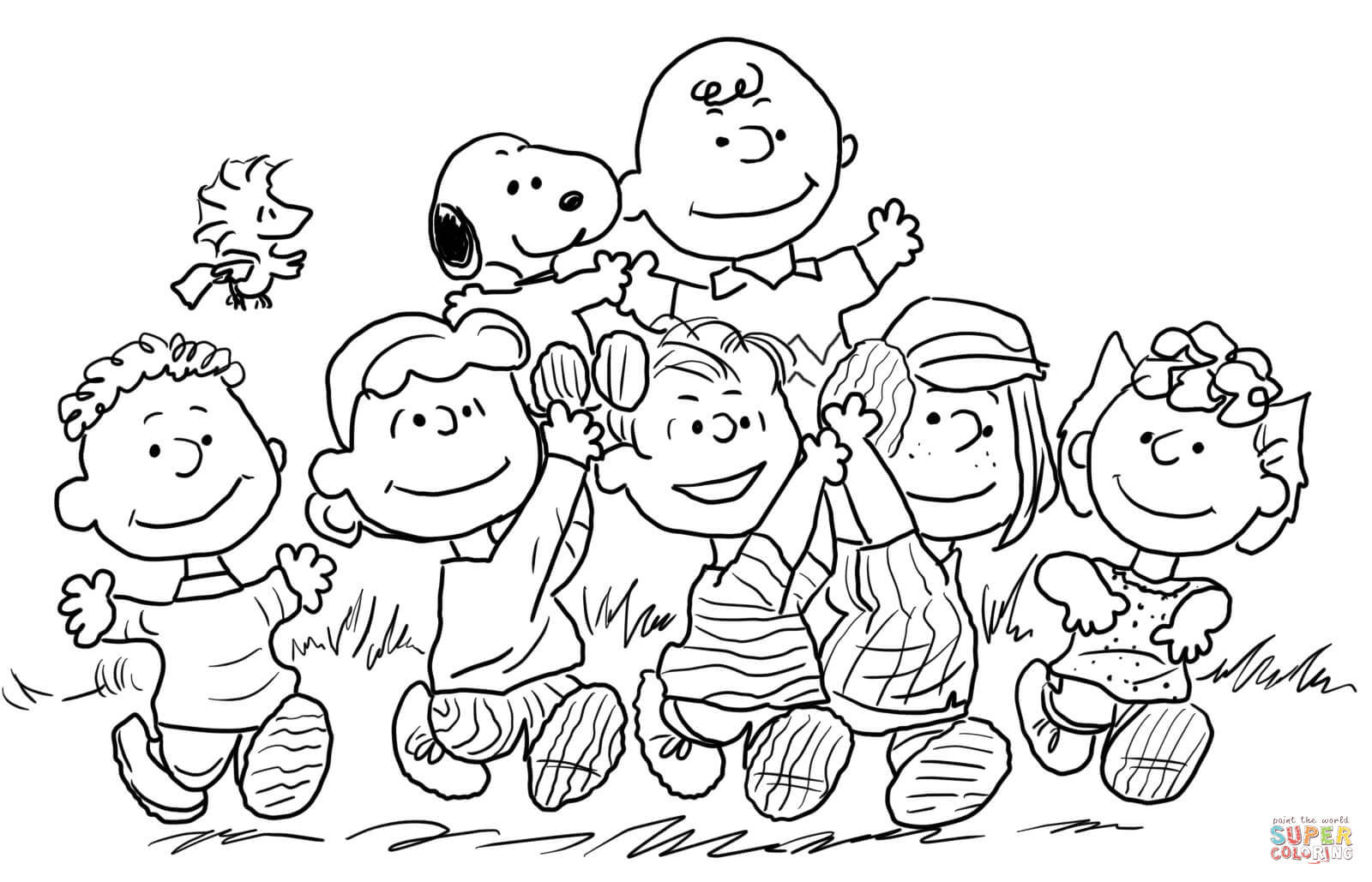 Desenho De Snoopy Com A Turma Do Minduim Para Colorir