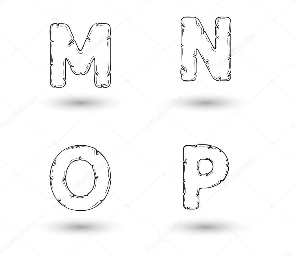 Desenhar Letras Do Alfabeto Irregulares, M, N, O, P â Vetor De