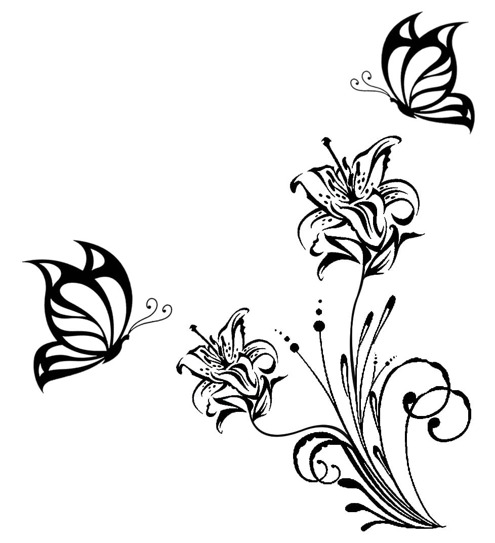 Desenho De Flores E Borboletas