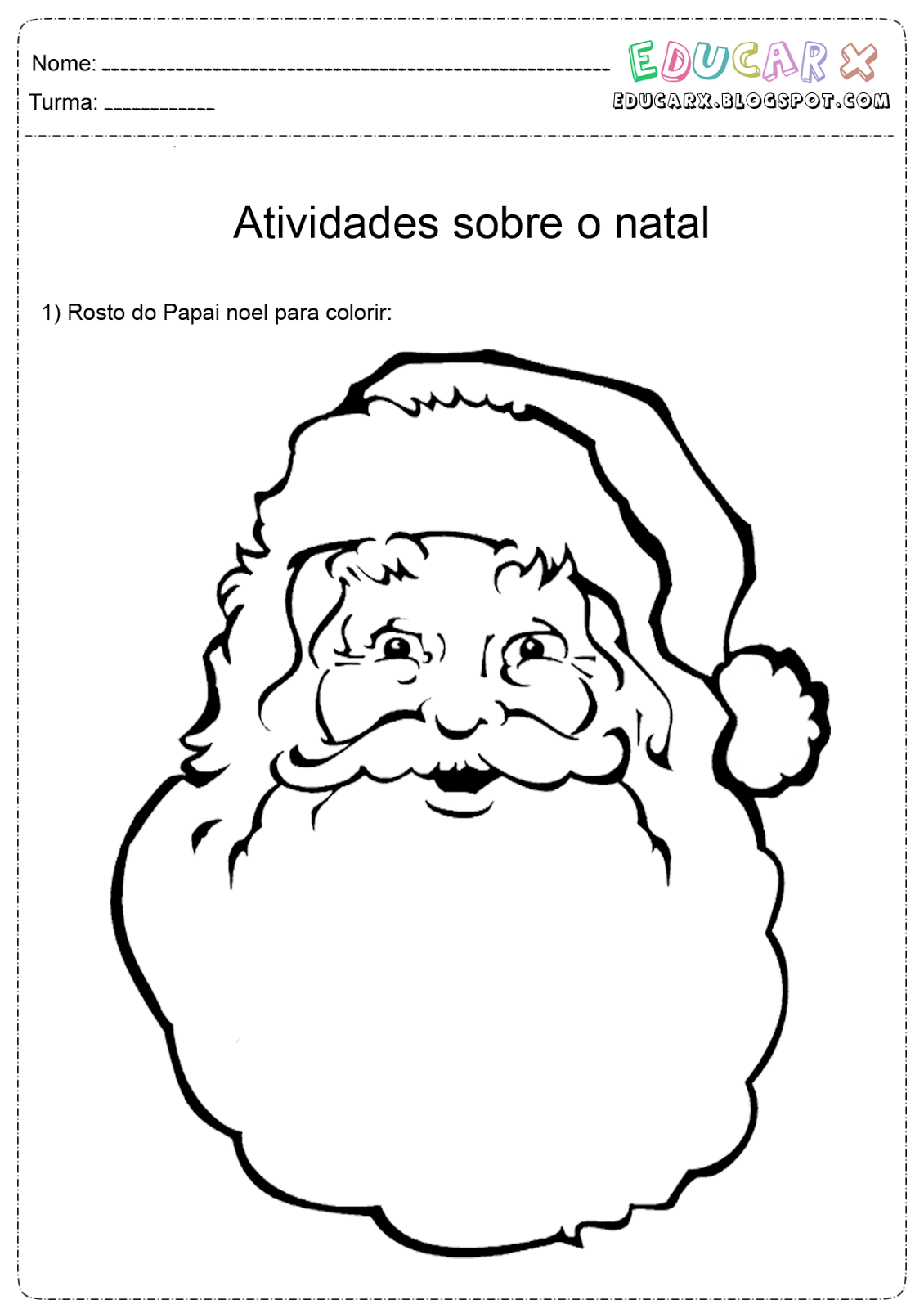 Atividades Escolares  Rosto De Papai Noel Para Colorir E Imprimir