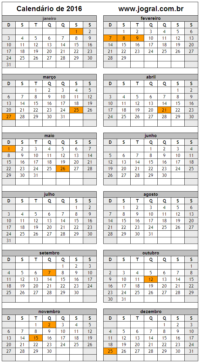 Modelos De Calendarios 2016 Para Imprimir