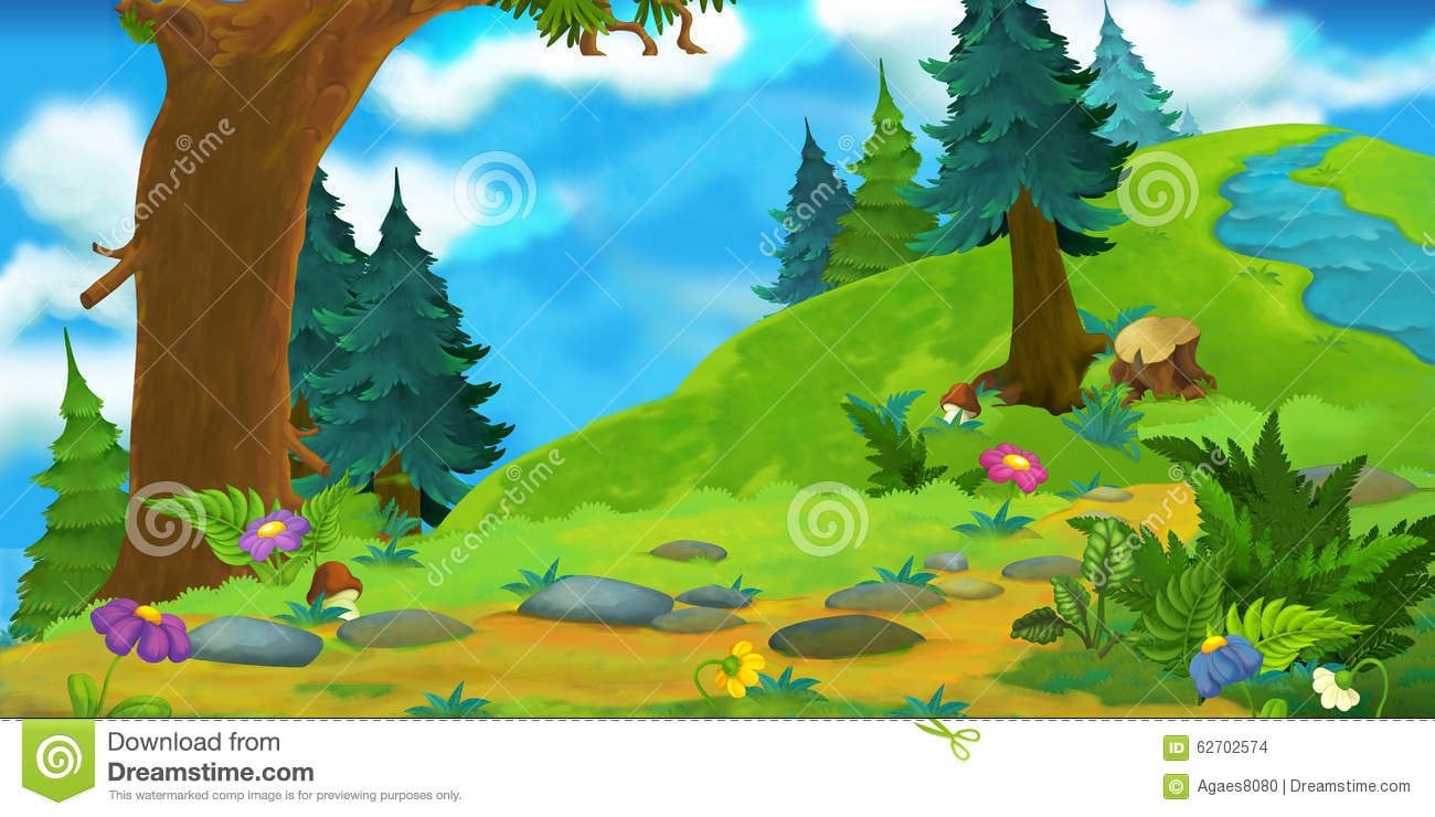 Fundo Dos Desenhos Animados De Uma Floresta IlustraÃ§Ã£o Stock