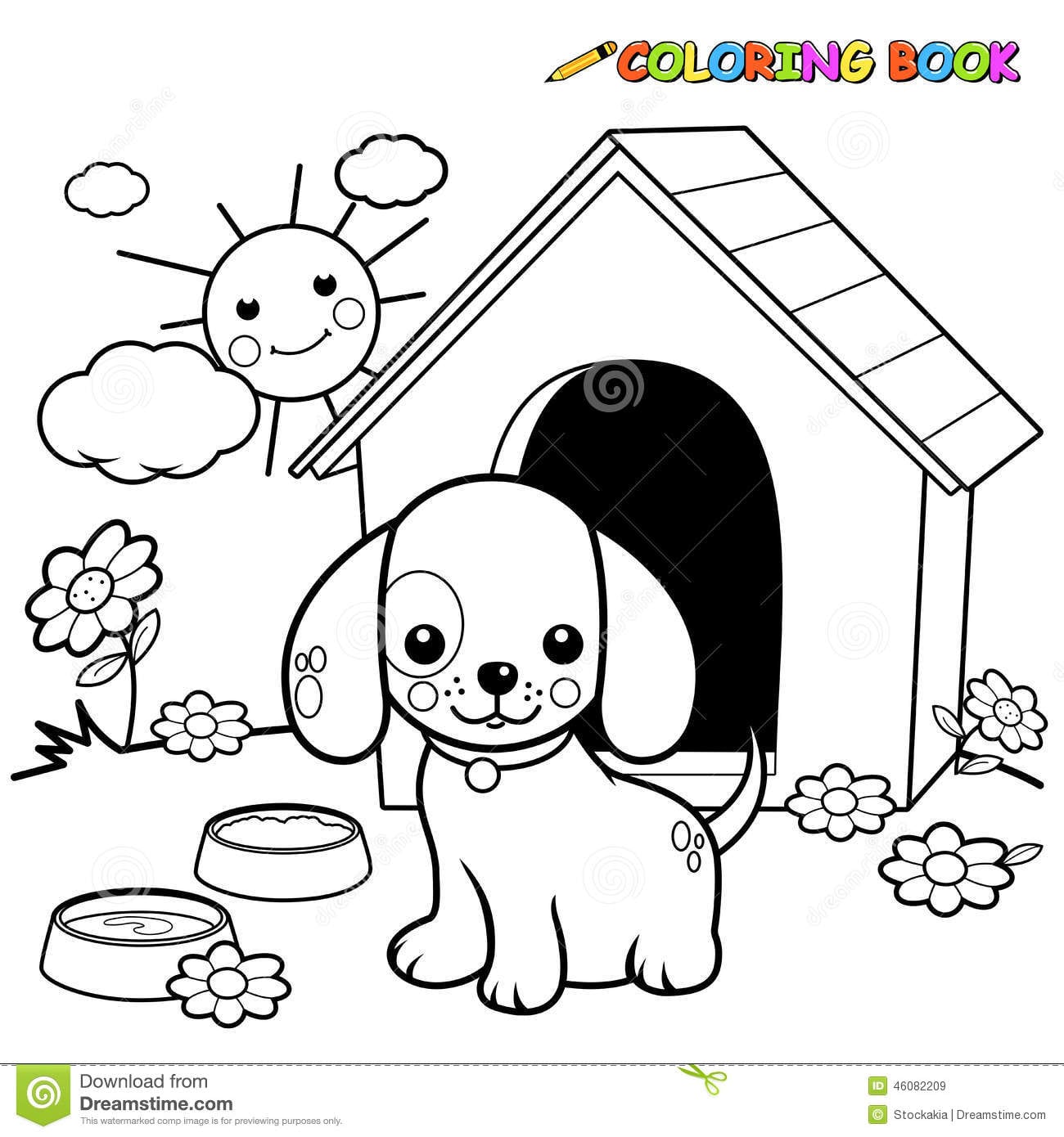 CÃ£o Do Livro Para Colorir Fora Da Casa De Cachorro IlustraÃ§Ã£o Do