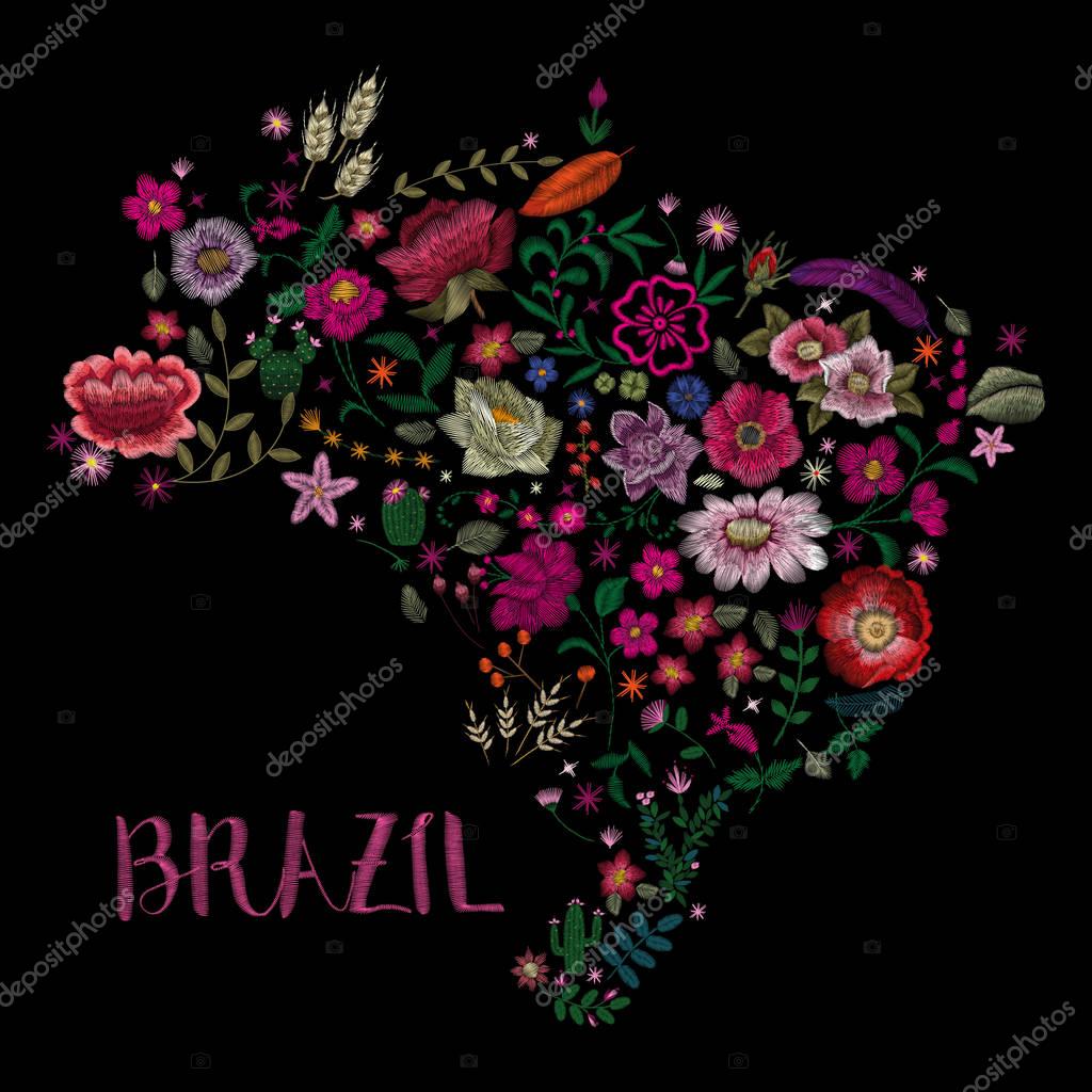 Mapa Do Brasil  Ponto De Bordado Elegante Na Moda Popular  Motivo