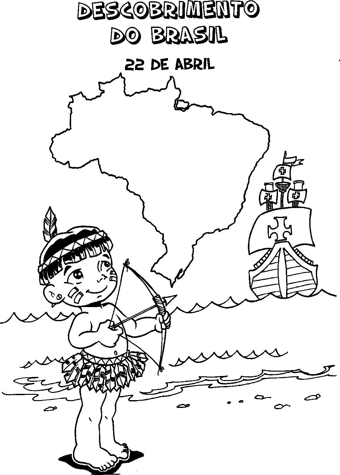 Desenho De Ãndio E Portugueses Para Colorir
