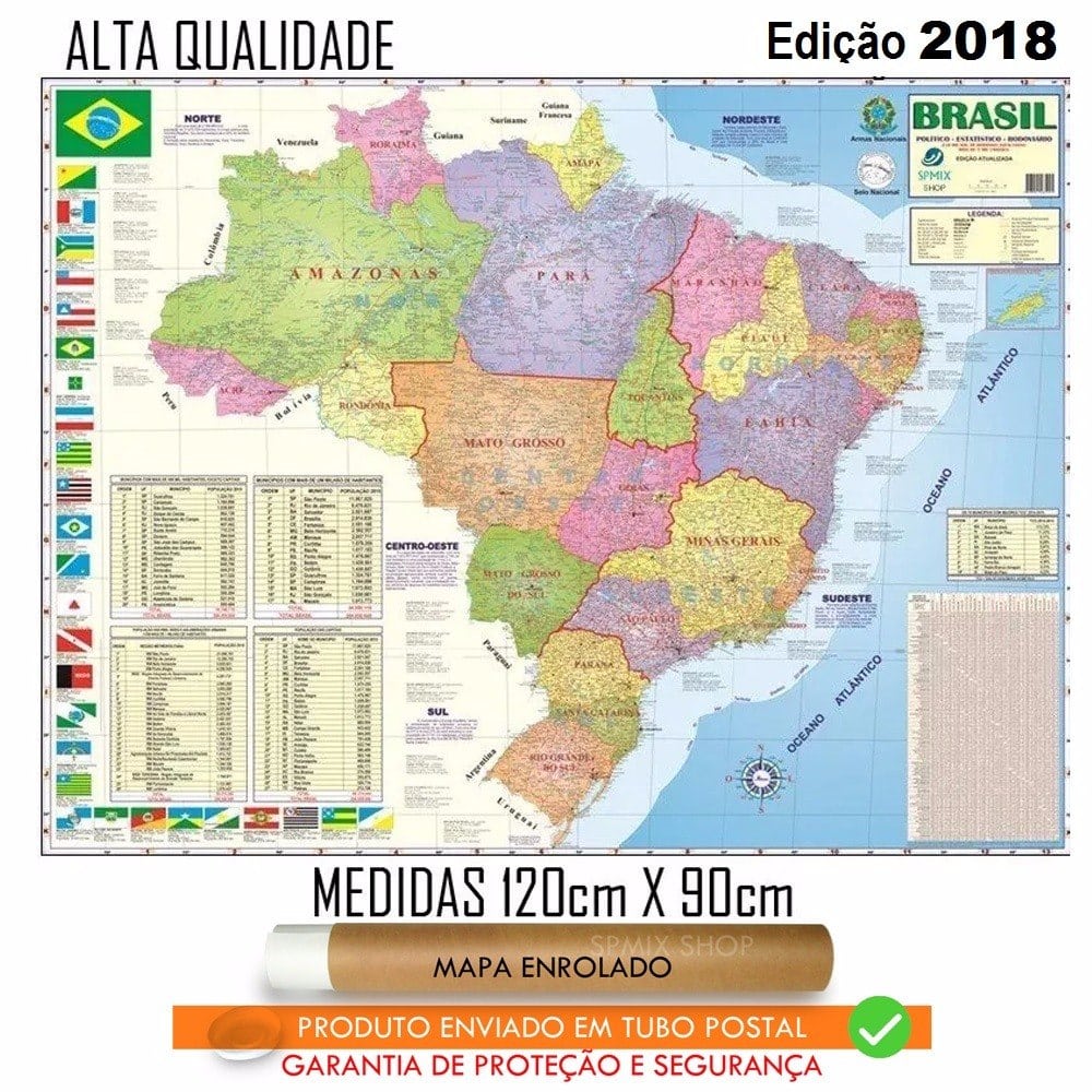 Mapa Brasil Politico Rodoviario 120cm X 90cm Enrolado