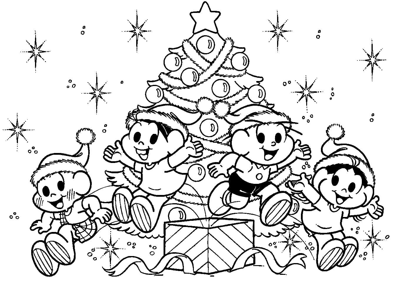 Desenho De Turma Da Monica Em Linda Noite De Natal Para Colorir