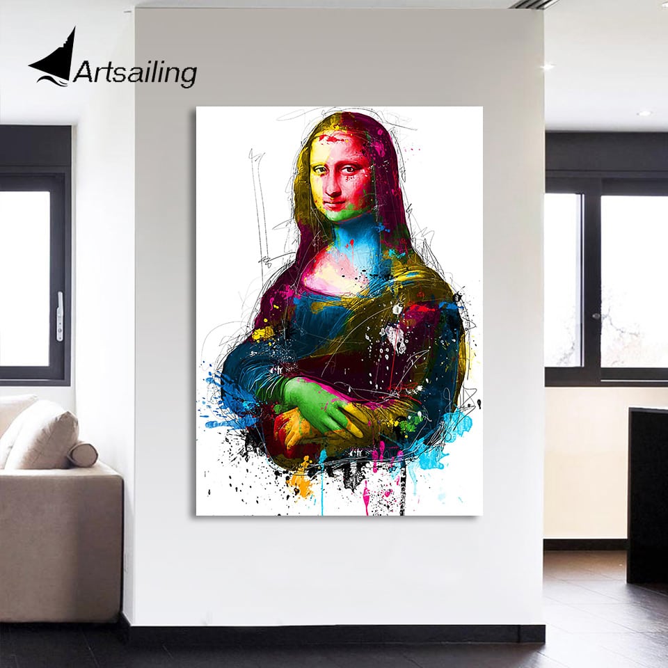 1 PeÃ§a Pintura Da Lona Hd Impresso Colorido Sorriso De Mona Lisa