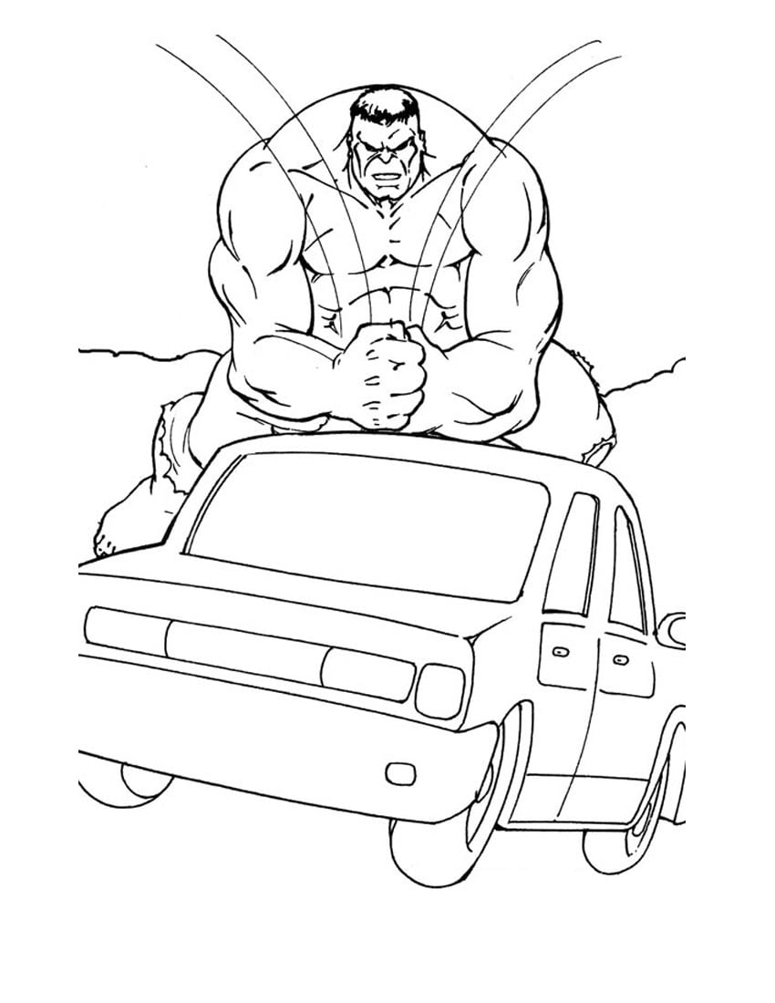 Desenho De Hulk Batendo Em Carro Para Colorir