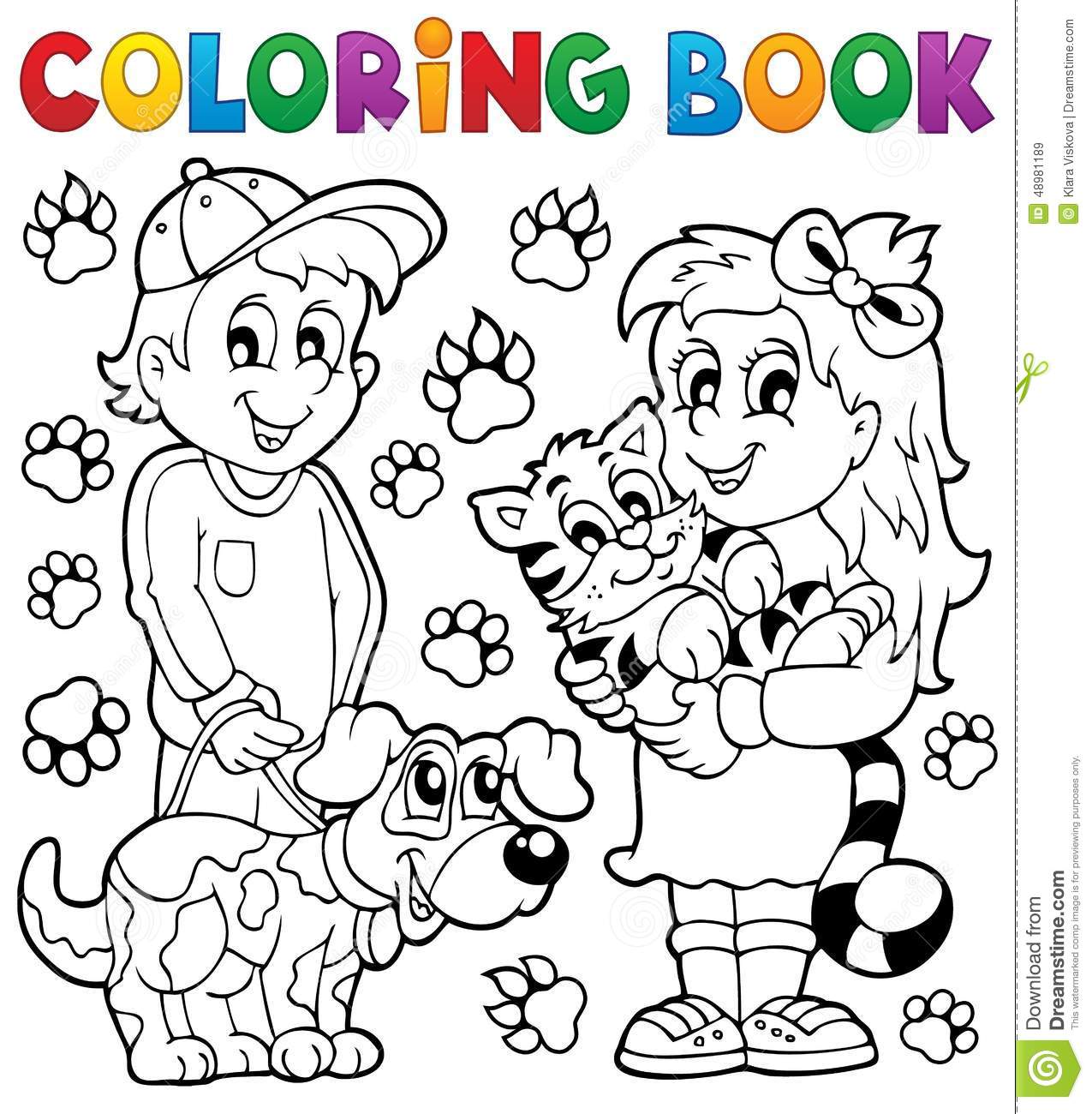 CrianÃ§as Do Livro Para Colorir Com Animais De EstimaÃ§Ã£o IlustraÃ§Ã£o