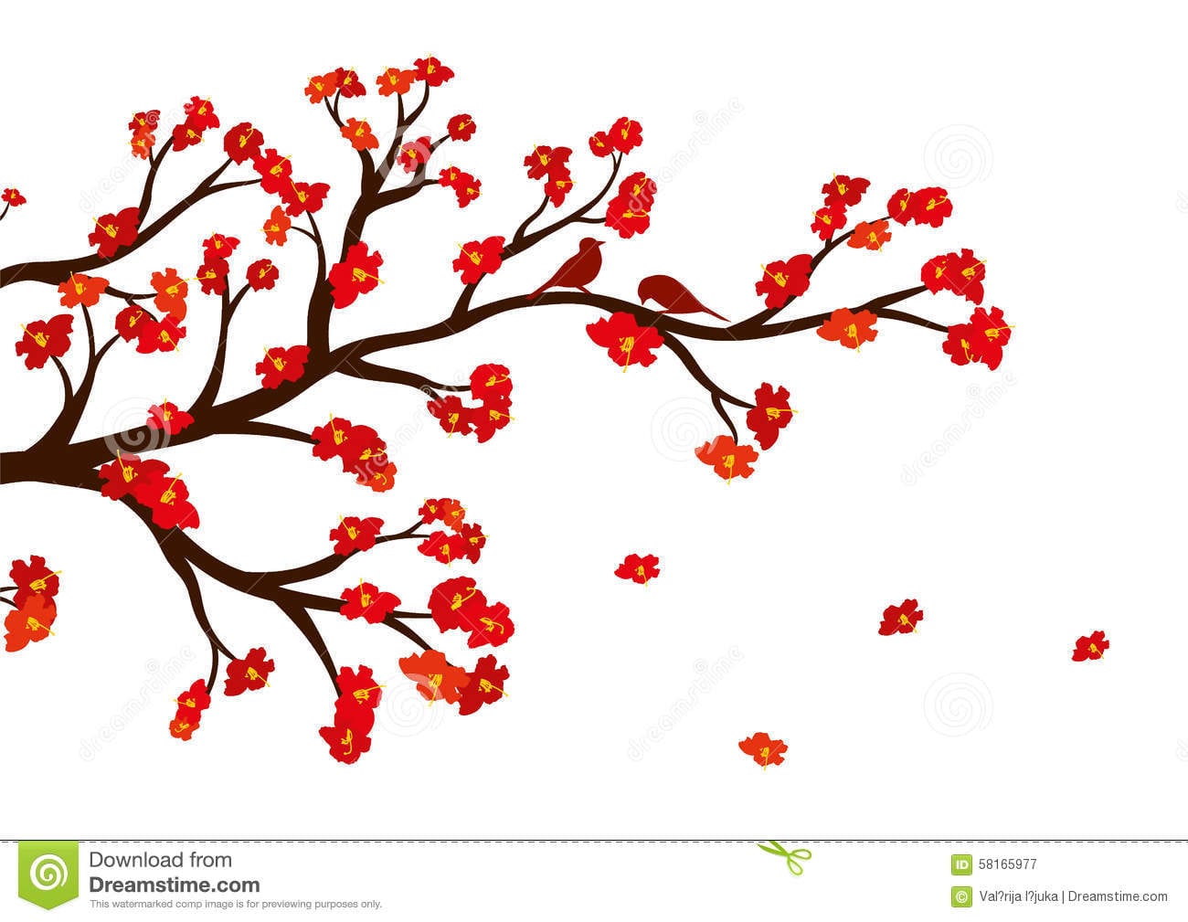 Vector A IlustraÃ§Ã£o Do Ramo De Ã¡rvore Da Flor Com Flores Vermelhas
