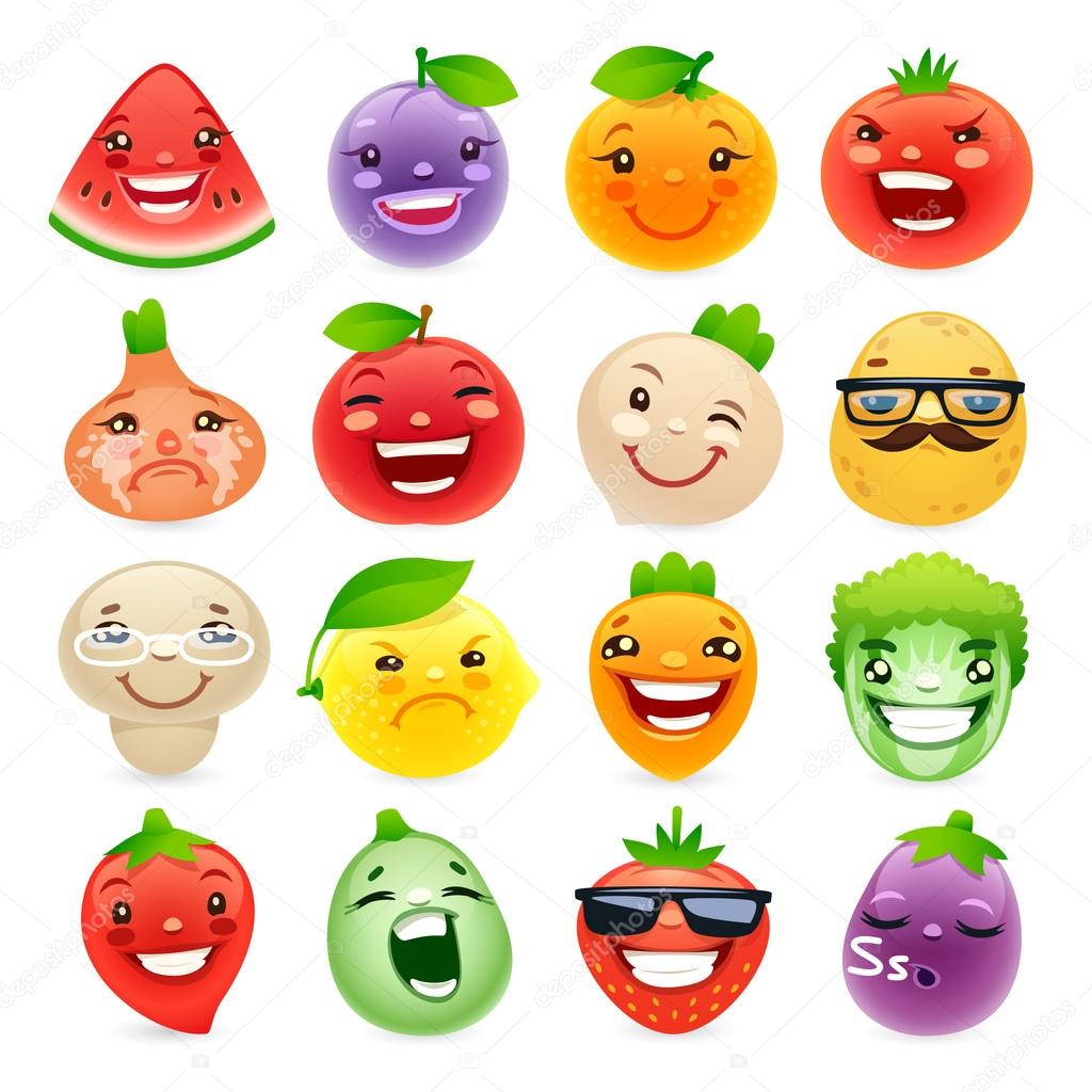 Desenho Animado Frutas E Legumes Com EmoÃ§Ãµes Diferentes â Vetor De
