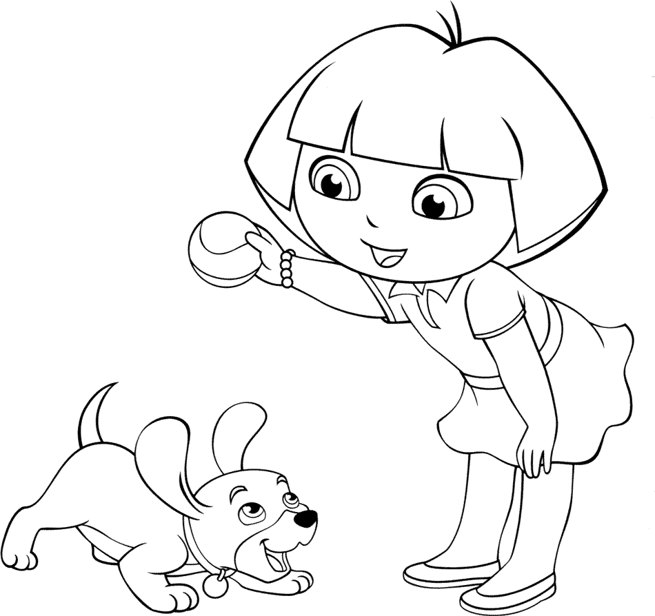 Desenhos Para Colorir Dora Brincando De Bola Com Cachorro