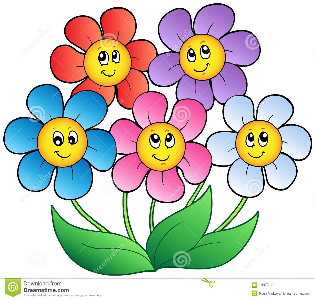 Cinco Flores Dos Desenhos Animados IlustraÃ§Ã£o Do Vetor