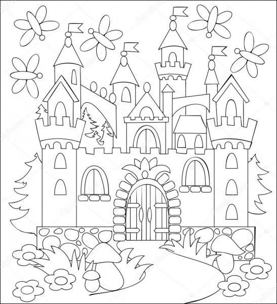 IlustraÃ§Ã£o A Preto E Branco Do Castelo Medieval De Conto De Fadas