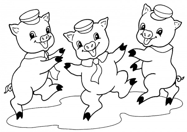 Desenho De TrÃªs Porquinhos Felizes Para Colorir
