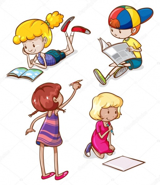 Desenhos Simples De CrianÃ§as A Ler E Escrever â Vetores De Stock