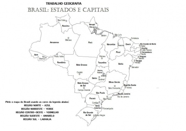 Mapa Do Brasil Estados E Capitais Para Colorir