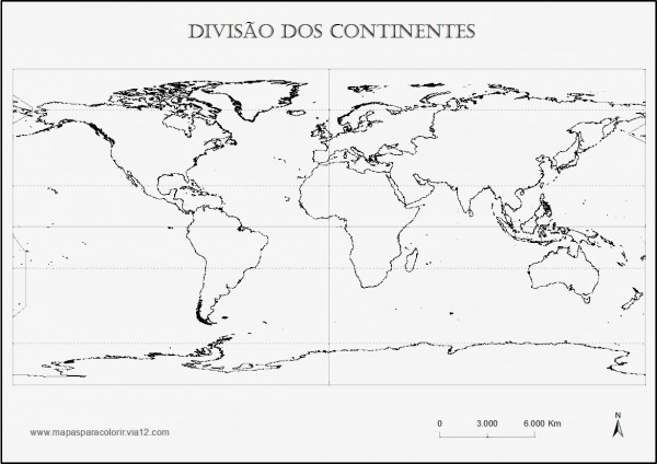 Geografia Para Todos  Mapa Para Colorir   Divisao Dos Continentes