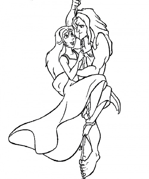 Desenho De Tarzan Salvando Jane Para Colorir