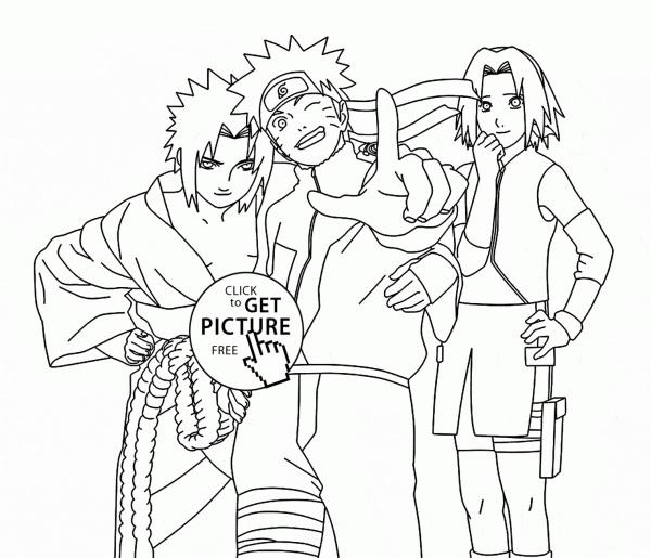 Naruto, Sasuke And Sakura Anime Coloring Page For Kids, Manga