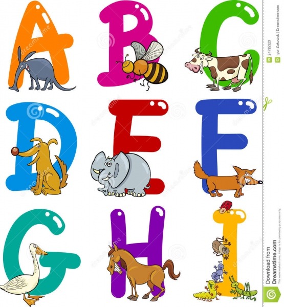 Alfabeto Dos Desenhos Animados Com Animais IlustraÃ§Ã£o Do Vetor