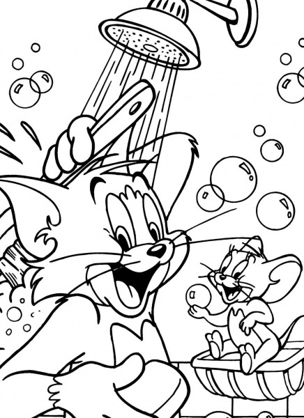 Tom And Jerry Bath Coloring Page