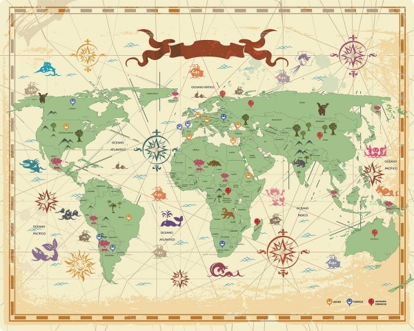 Mapa Mundi Desenho Estilo Vintage Ã­cones
