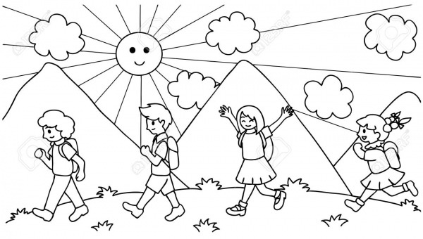 MÃ£o Desenhada Sobre CrianÃ§as Fofos, Caminhando Para A Escola, De